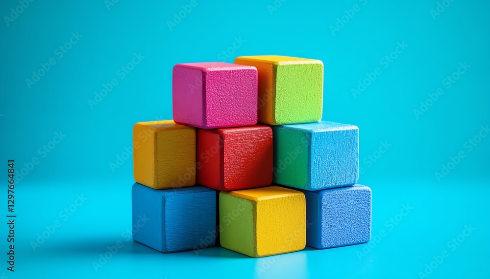 Abstract block structure representing teamwork, growth, and strategic progress, bright colors, modern design, illustrating collaboration and forwardthinking vision Abstract block structure representing teamwork, growth, and strategic progress, bright colors, modern design, illustrating collaboration and forwardthinking vision
