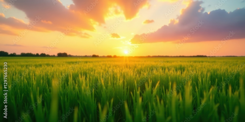 Golden Hour Serenity Vibrant Green Field Basking in the Warm Glow of a Sunset Golden Hour Serenity Vibrant Green Field Basking in the Warm Glow of a Sunset