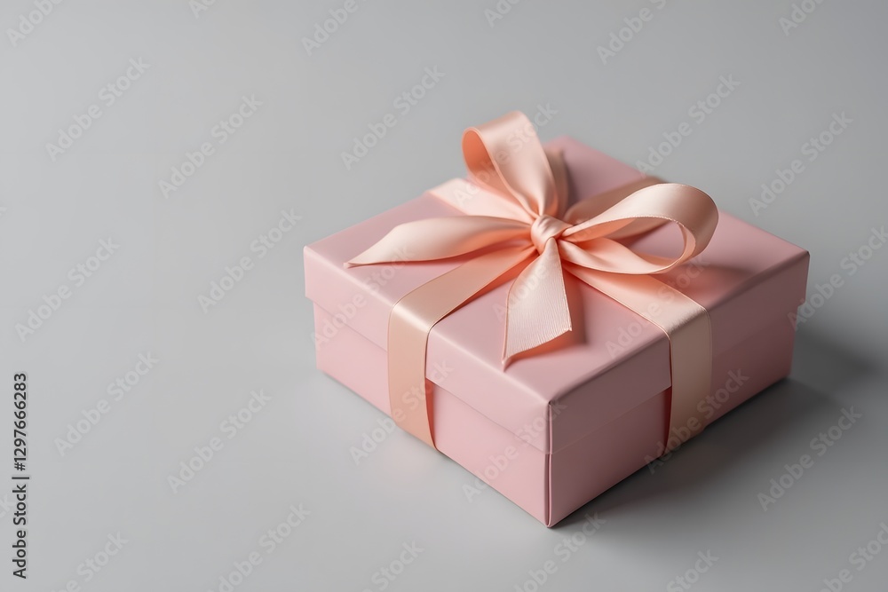 Obraz premium Elegant pink gift box with ribbon on gray background for special occasions