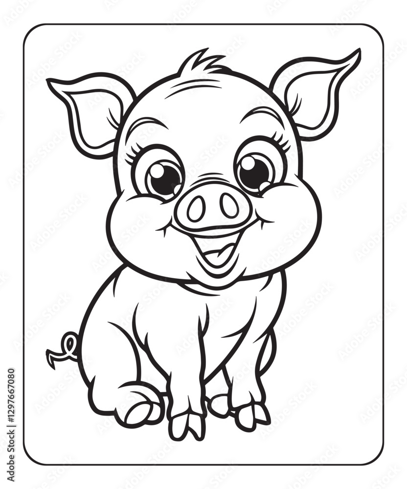 Fototapeta premium Pig coloring page for kids, black line art vector illustration on white background