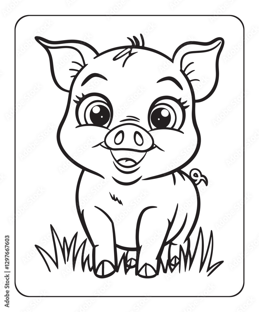 Fototapeta premium Pig coloring page for kids, black line art vector illustration on white background