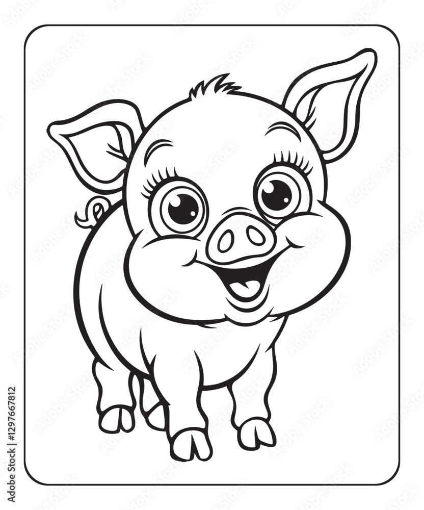 Obraz premium Pig coloring page for kids, black line art vector illustration on white background
