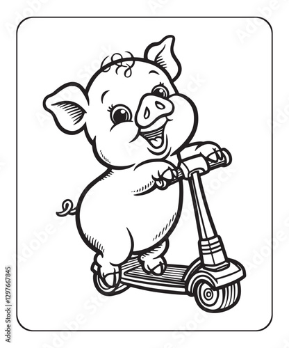 Cheerful pig enjoying with skating coloring page