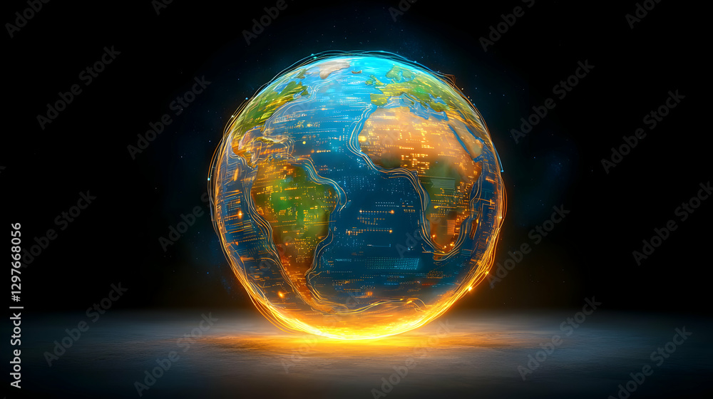 Fototapeta premium Global network connection, data flow, digital earth