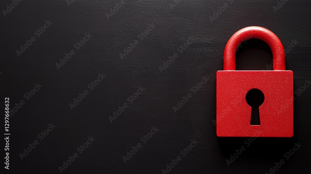 Fototapeta premium A close-up of a red padlock on a dark surface, symbolizing security and protection.