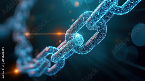 Closeup of metallic chain abstract setting digital art futuristic environment macro view technology concept