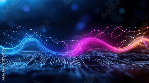 Digital waves flowing abstract art virtual realm artwork futuristic space aerial view midjourney concept