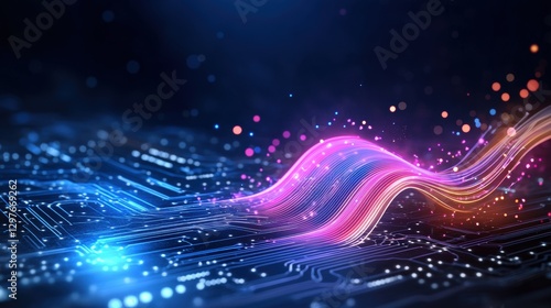 Digital abstract wave virtual realm artwork technological environment close-up view energy flow