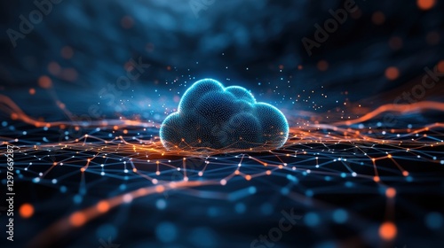 Cloud computing revolution digital realm rendered visualization virtual environment aerial perspective midjourney concept