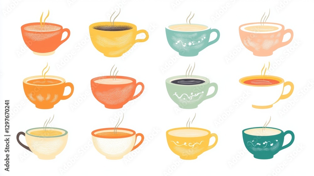 89.A graphical depiction of various soup bowl icons, including elegant designs with smooth curves and subtle steam effects, all drawn in a flat style and arranged on a bright white canvas. 89.A graphical depiction of various soup bowl icons, including elegant designs with smooth curves and subtle steam effects, all drawn in a flat style and arranged on a bright white canvas.