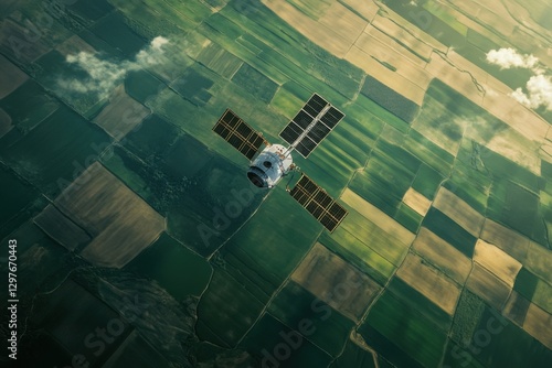 A satellite is flying over a field of grass
