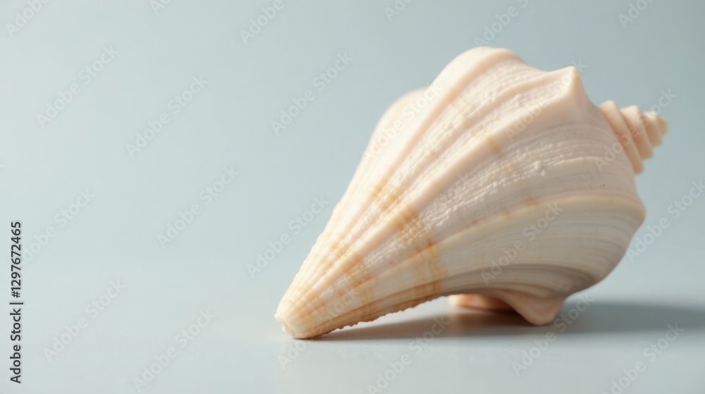 Elegant Seashell on a Pale Blue Background A Close-up Study of Coastal Nature Elegant Seashell on a Pale Blue Background A Close-up Study of Coastal Nature