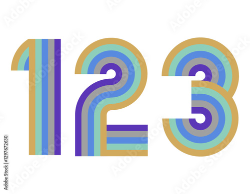 1,2,3　数字　ナンバー　デザイン　虹　カラー3