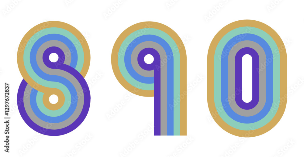 8,9,0 数字 ナンバー デザイン 虹 カラー3 8,9,0 数字 ナンバー デザイン 虹 カラー3