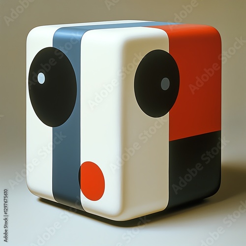 A modern, abstract cube design featuring bold colors and playful facial expressions, perfect for artistic projects and creative applications. photo