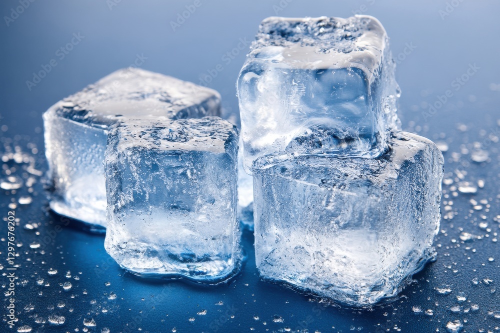 Obraz premium Refreshing ice cubes on a blue background creating a cool and fresh atmosphere perfect for summer drinks and beverages with a studio shot