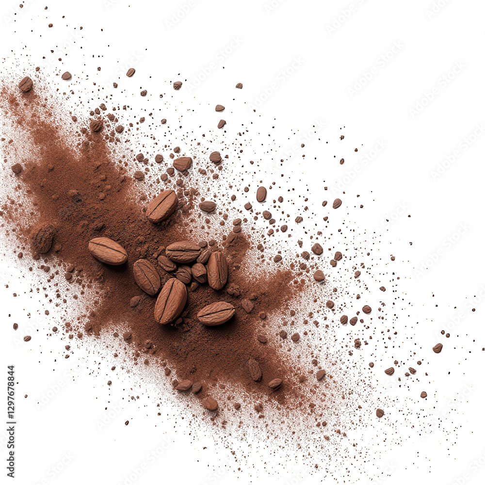Dynamic explosion of brown chocolate on a white background, perfect for abstract art, creative design projects, digital compositions, and modern visual aesthetics. Dynamic explosion of brown chocolate on a white background, perfect for abstract art, creative design projects, digital compositions, and modern visual aesthetics.