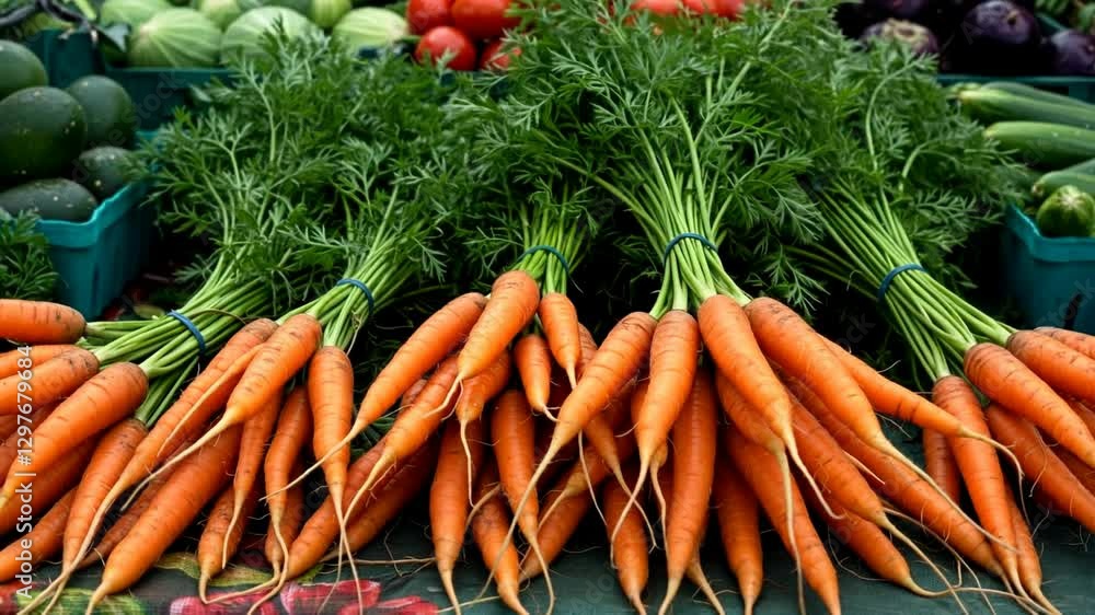 Fresh Carrots and Vegetables at Outdoor Farmers Market for Sale