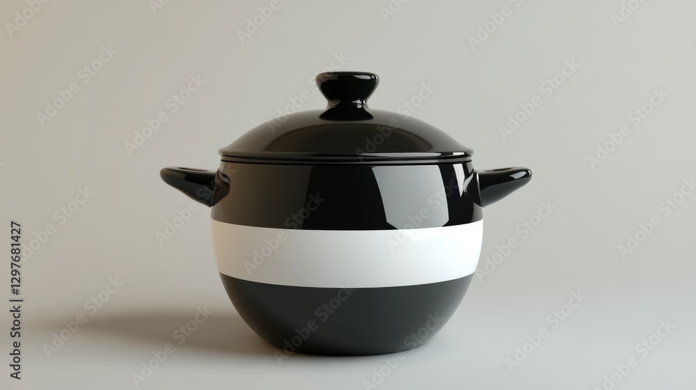 Stylish black and white cooking pot on a minimalist background, highlighting modern kitchen aesthetics Stylish black and white cooking pot on a minimalist background, highlighting modern kitchen aesthetics