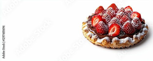 Delicious Waffle Treat Chocolate Topping Strawberries and Powdered Sugar Delightful Dessert photo