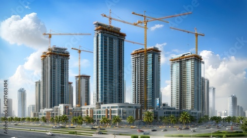 Wallpaper Mural Modern Cityscape: Construction of Luxurious High-Rise Buildings Torontodigital.ca