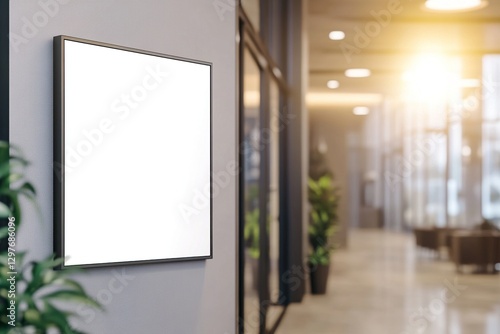 Blank White Sign Mockup in Modern Office Hallway