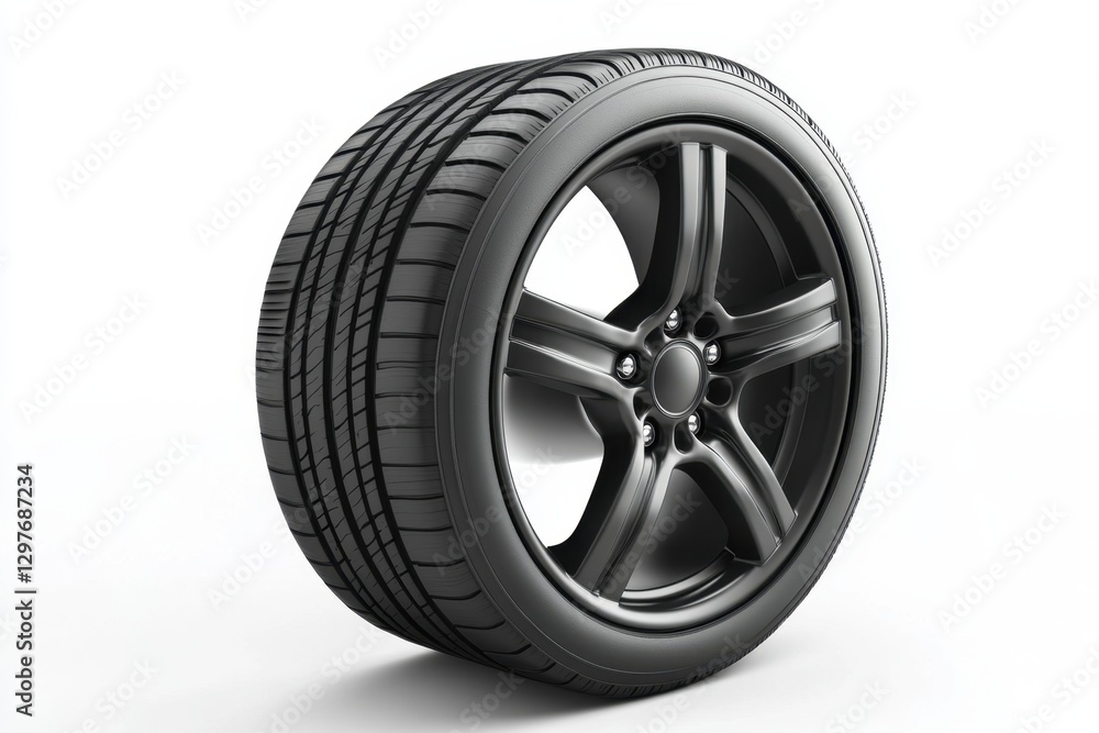 The Black Tire And Rim Combination Against A White Background The Black Tire And Rim Combination Against A White Background