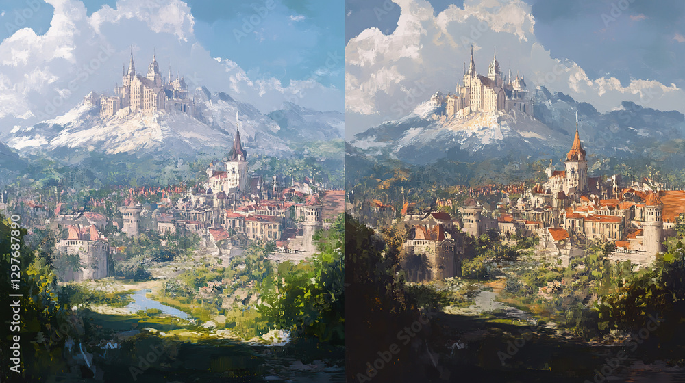Fototapeta premium Fantasy Castle Landscape Inspiring Adventure Background
