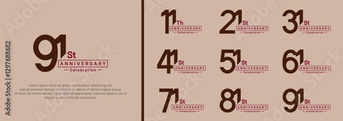 anniversary logotype set. vector design brown and red color for special moment