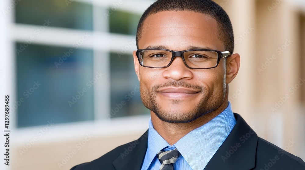 Naklejka premium Confident African American Businessman in Formal Attire Smiling