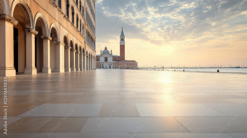 Naklejka premium Stone pavement and modern architecture