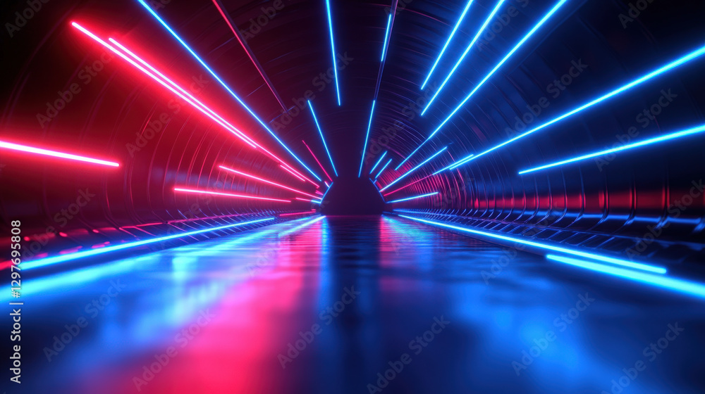 Fototapeta premium Red and blue neon tunnel lights