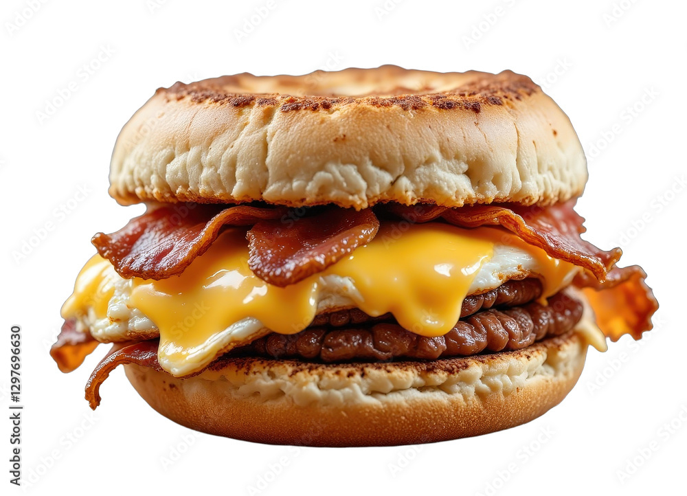 Bagel Breakfast Sandwich with Egg, Cheese and Bacon, transparent background
