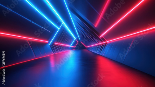 Fototapeta Naklejka Na Ścianę i Meble -  Red and blue neon tunnel lights