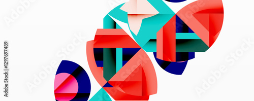 Abstract geometric artwork with interwoven angular and curved shapes, dynamic composition with smooth gradients and bold contrasts