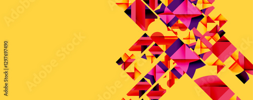 Abstract geometric artwork with interwoven angular and curved shapes, dynamic composition with smooth gradients and bold contrasts