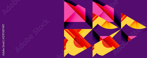 Abstract geometric artwork with interwoven angular and curved shapes, dynamic composition with smooth gradients and bold contrasts