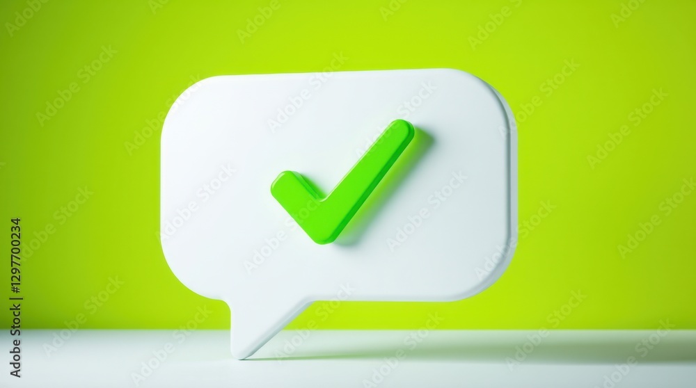 Green check mark inside a white speech bubble against a vivid green background, symbolizing agreement. Green check mark inside a white speech bubble against a vivid green background, symbolizing agreement.