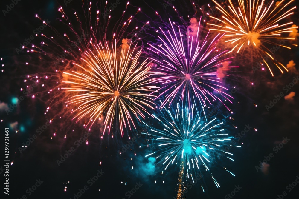 Naklejka premium A fireworks display with three different colored fireworks