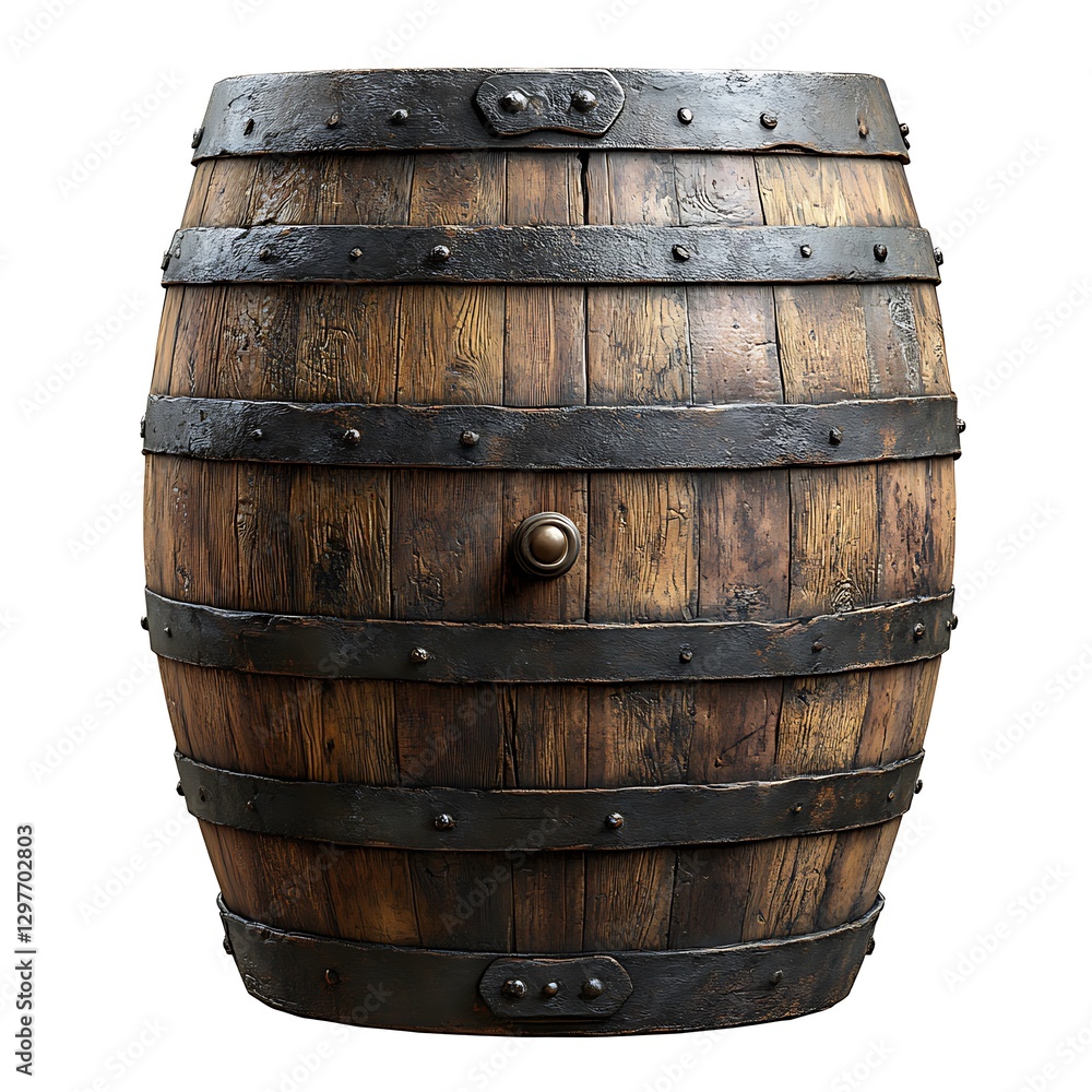 Fototapeta premium Aged wooden barrel with iron bands.