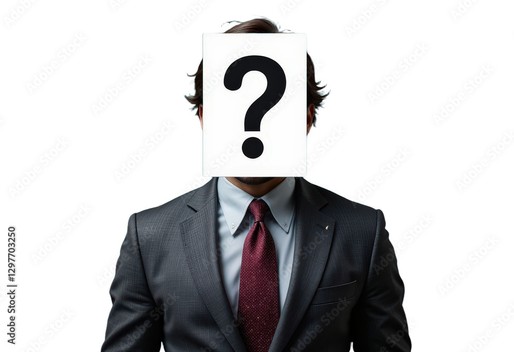 Business Person Hiding Face With Question Mark Sign Business Person Hiding Face With Question Mark Sign