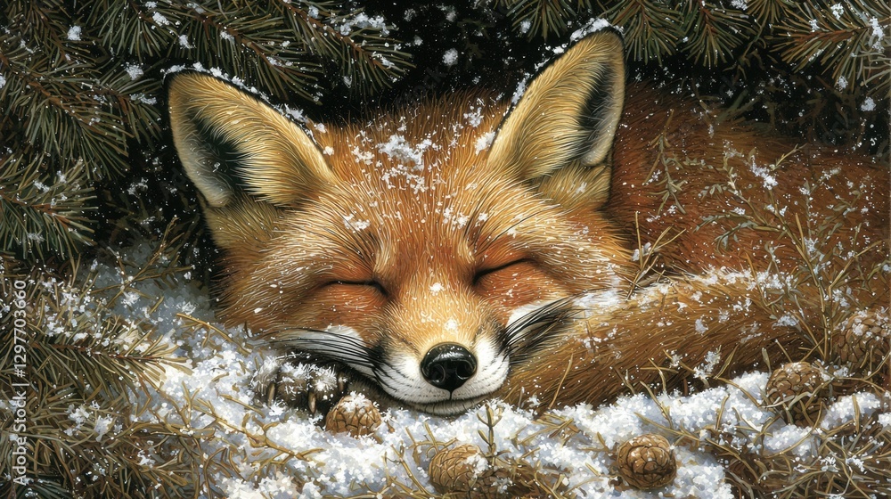 Fototapeta premium A Fox Resting in Snow
