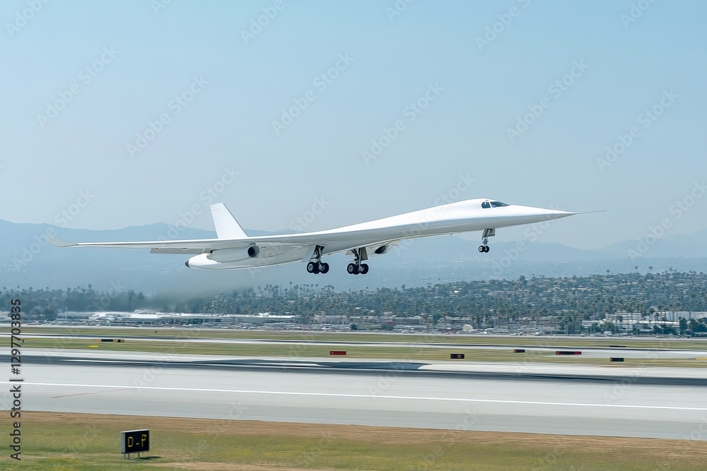 White Supersonic Jet Airplane Landing Runway Airport Flight Modern Aviation Transportation Technology Travel Journey Aircraft Airliner Speed Fast sky White Supersonic Jet Airplane Landing Runway Airport Flight Modern Aviation Transportation Technology Travel Journey Aircraft Airliner Speed Fast sky