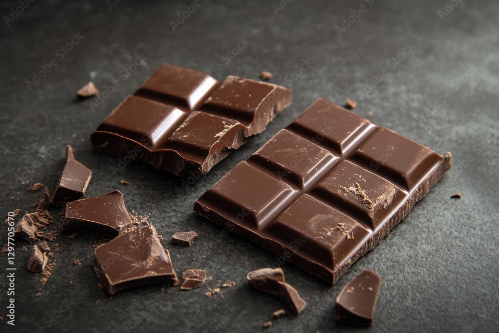 Two pieces of chocolate with a lot of chocolate on the ground Two pieces of chocolate with a lot of chocolate on the ground