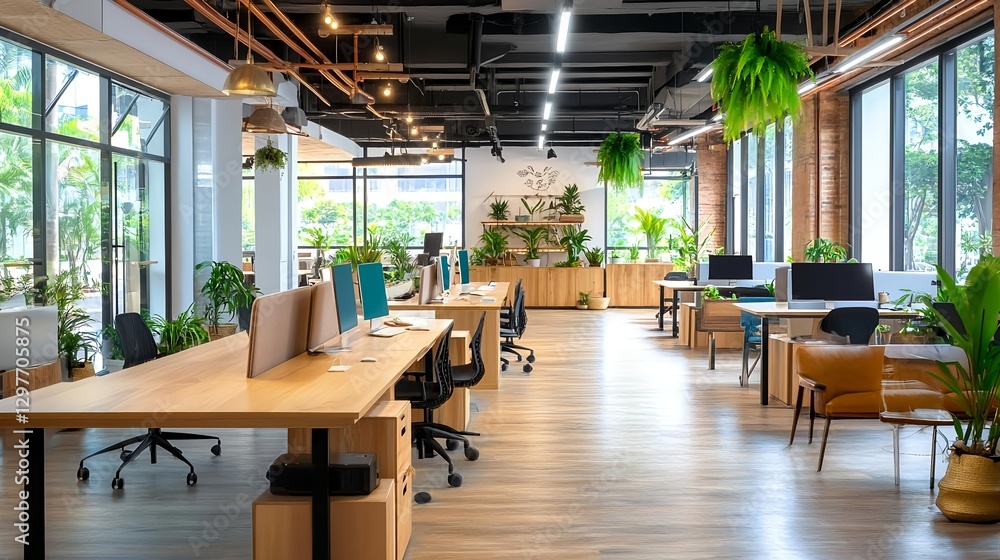 Modern Eco-Friendly Office Workspace Design - Biophilic design Modern Eco-Friendly Office Workspace Design - Biophilic design