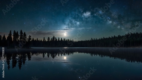 Wallpaper Mural Lunar Harmony: Tranquil Moments by the Lakeside Torontodigital.ca