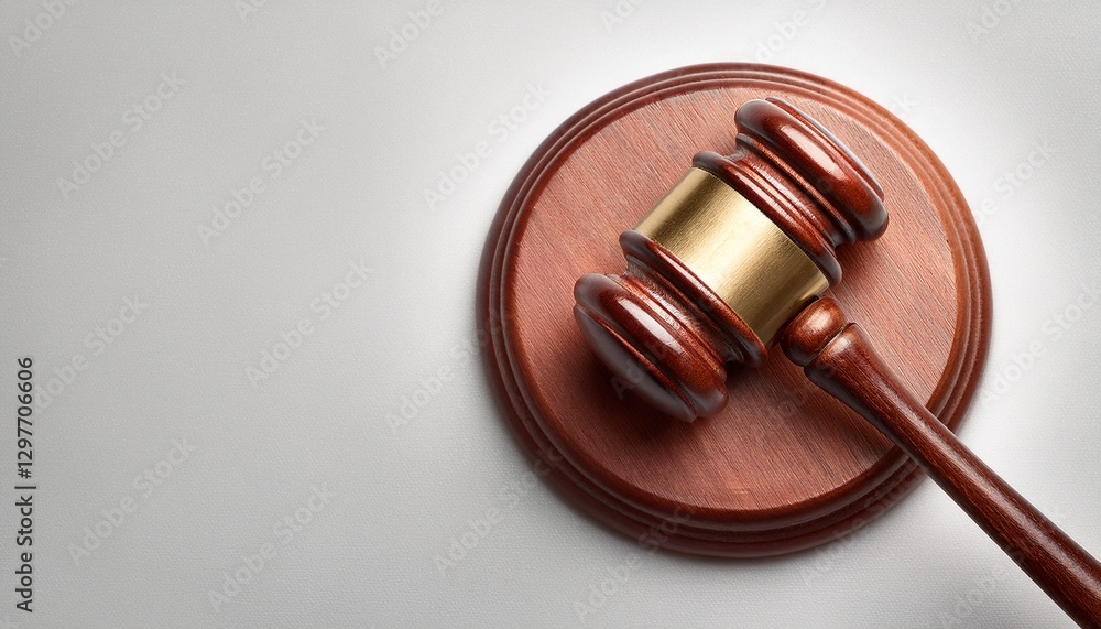 Judge's gavel on light background, top view. Law concept. Generated image Judge's gavel on light background, top view. Law concept. Generated image