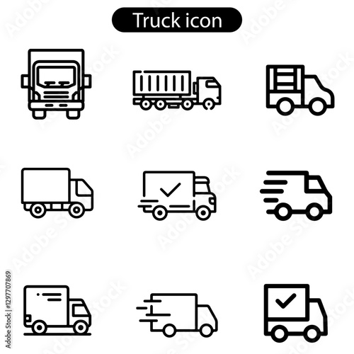 Delivery truck line icon set. Express delivery trucks icons. Fast shipping truck. Free delivery 24 hours. Logistic trucking sign. Vector illustration on white background.