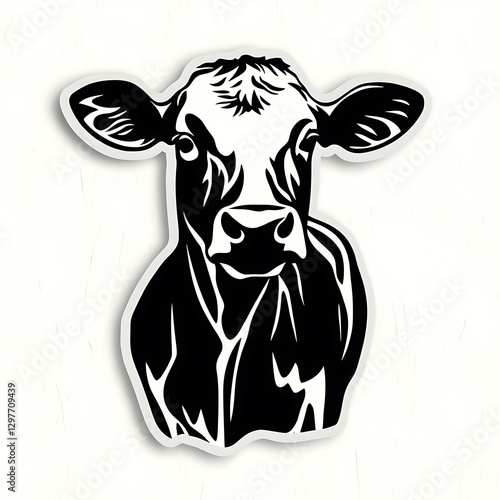 there is a black and white cow head on a white background
