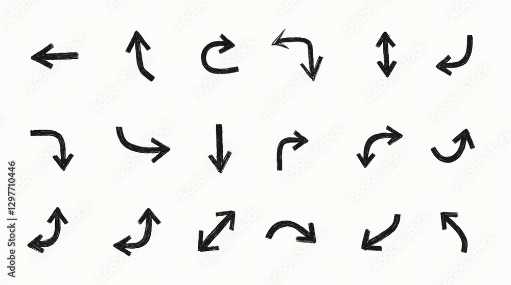 A set of diverse, hand-drawn arrow vector icons in a sketch design style, perfect for business plans and educational materials, featuring rotated arrows in various directions and angles. A set of diverse, hand-drawn arrow vector icons in a sketch design style, perfect for business plans and educational materials, featuring rotated arrows in various directions and angles.